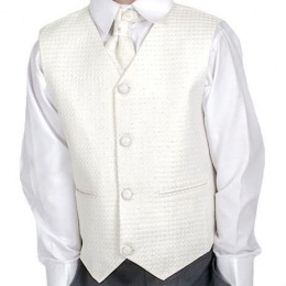 Boys Diamond Ivory 3 Piece Waistcoat, Cravat & Handkerchief